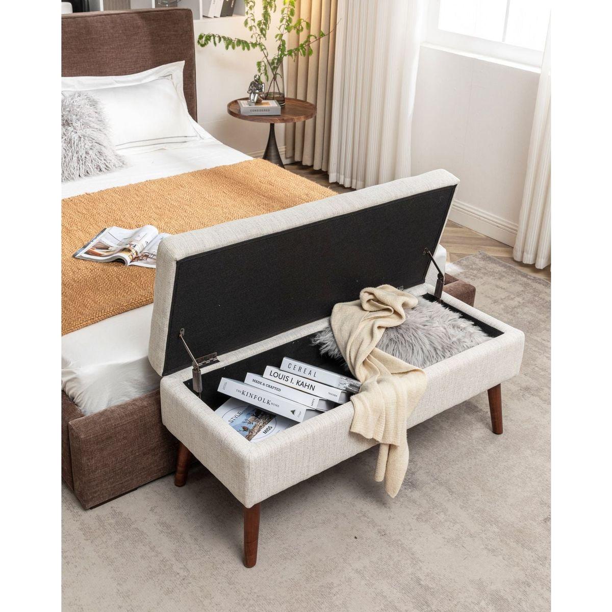 Storage Bench with Storage Bench for Bedroom End of Bed Bench Foot of Bed Bench Entryway Bench Storage Ottoman Bench 43.7" W x 18.1" D Off White Bench