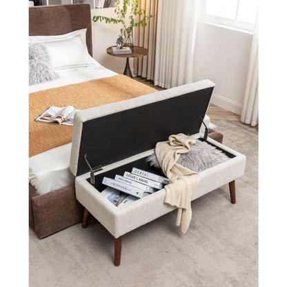 Storage Bench with Storage Bench for Bedroom End of Bed Bench Foot of Bed Bench Entryway Bench Storage Ottoman Bench 43.7" W x 18.1" D Off White Bench
