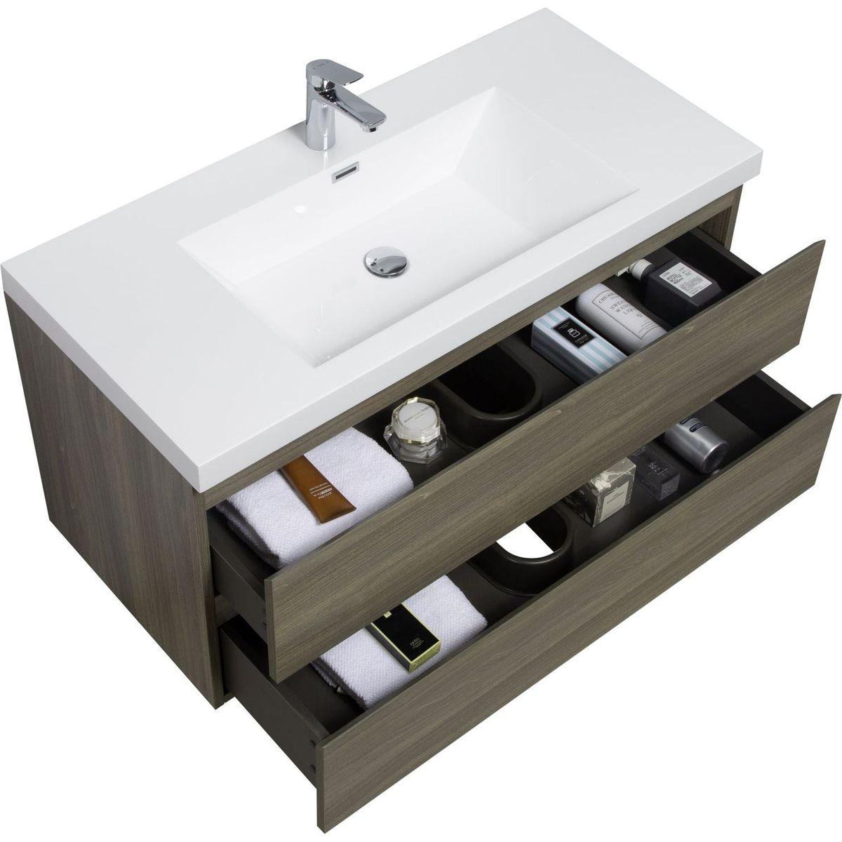 42" Floating Bathroom Vanity with Sink, Modern Wall-Mounted Bathroom Storage Vanity Cabinet with Resin Top Basin and Soft Close Drawers, Ash Grey