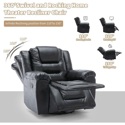 360Swivel and Rocking Home Theater Recliner Manual Recliner Chair with Wide Armrest for Living Room,Bedroom, Black