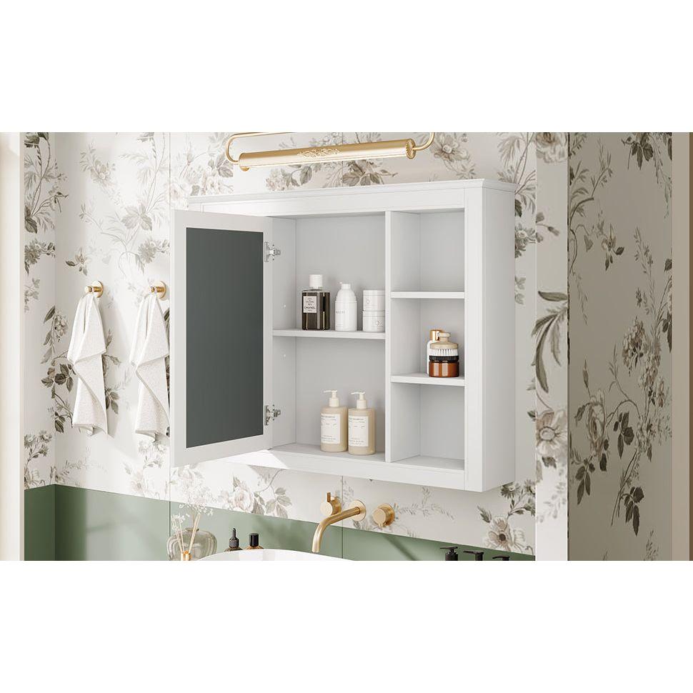 35" x 27.5" Medicine Cabinet, Wall Mounted Bathroom Storage Cabinet, Modern Bathroom Wall Cabinet with Mirror, Mirror Cabinet with 6 Open Shelves (Not Include Bathroom Vanity)