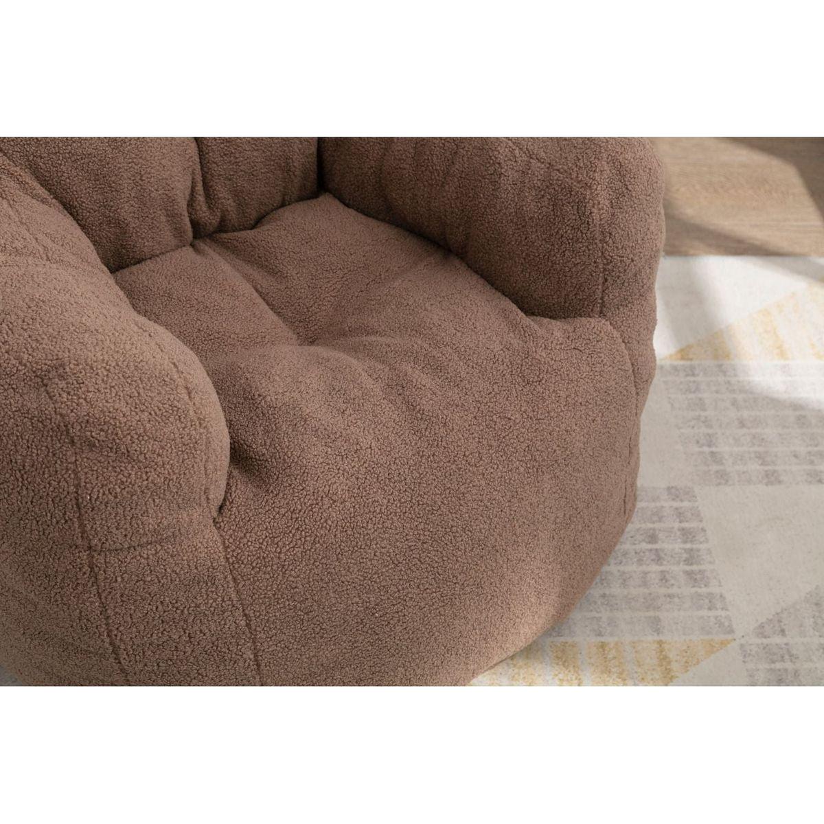 Soft Teddy Fabric Tufted Foam Bean Bag Chair With Teddy Fabric Coffee