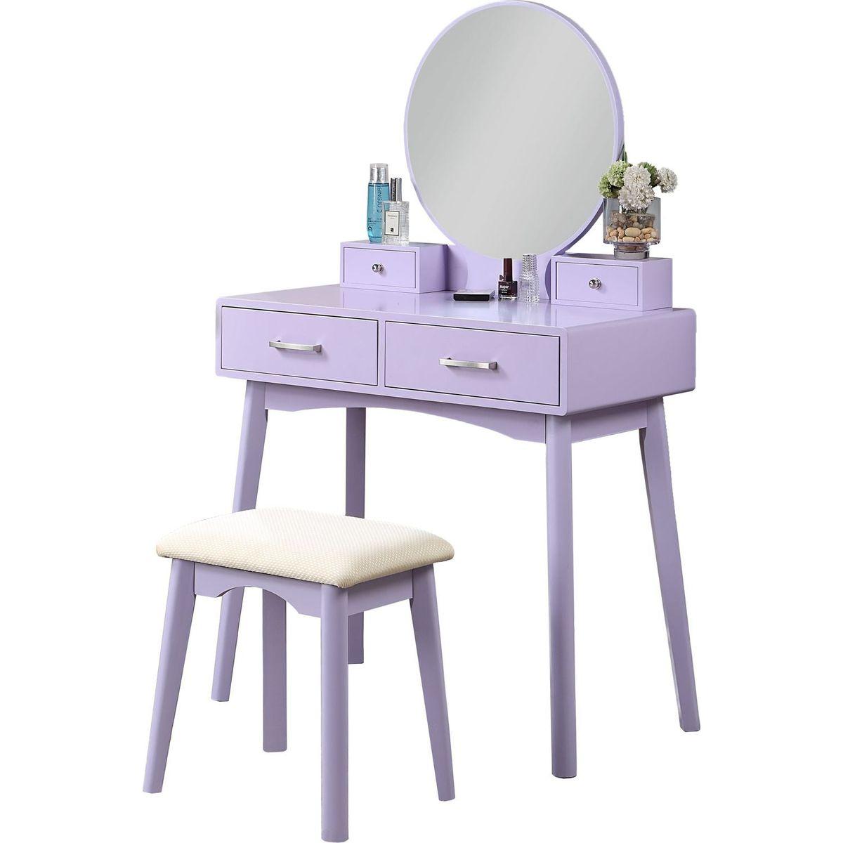 Liannon Contemporary Wood Vanity and Stool Set, Purple