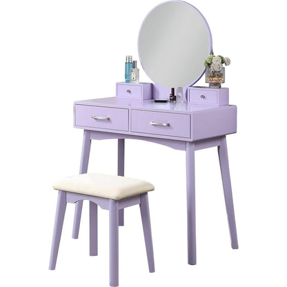 Liannon Contemporary Wood Vanity and Stool Set, Purple