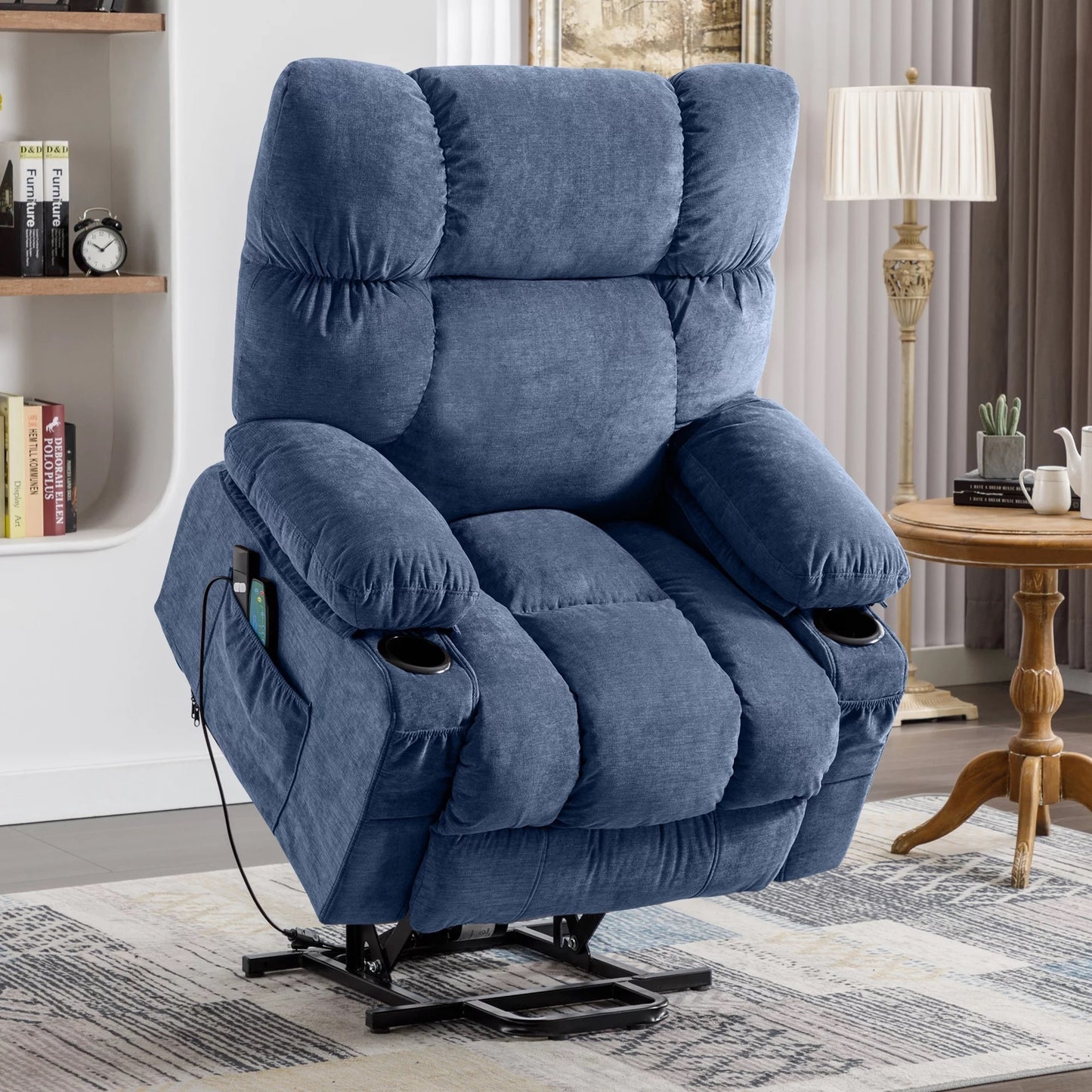 Power Lift Recliner Chair Recliners for Elderly with Heat and Massage Recliner Chair for Living Room with Infinite Position and Side Pocket,USB Charge Port,Blue