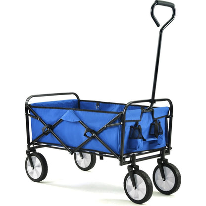 Folding Wagon Garden Shopping Beach Cart (Blue)