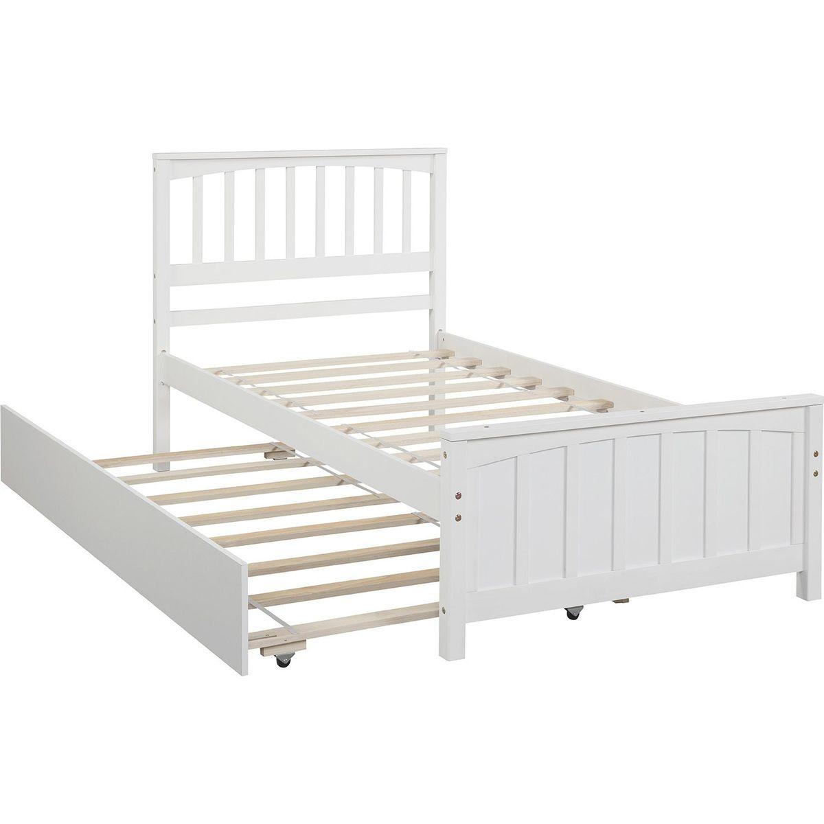 Twin size Platform Bed with Trundle, White