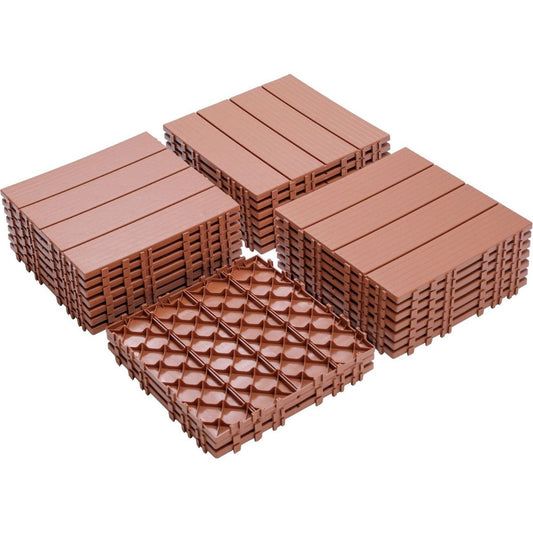 Plastic Interlocking Deck Tiles, 11.8"x11.8"(Pack of 44 ), Patio Flooring Outdoor Waterproof All Weather Use for Garden Poolside Front/Back Yard, Mahogany Colour