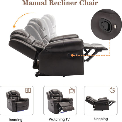 Home Theater Seating Manual Recliner Chair with LED Light Strip for Living Room,Bedroom, Brown