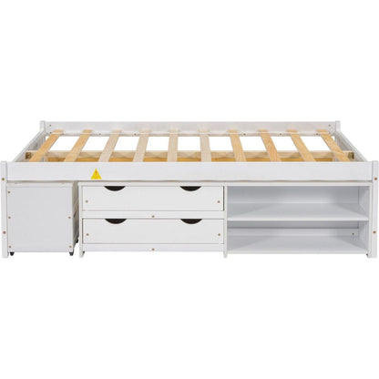 Versatile Full Bed with Trundle,Under bed Storage Box and Nightstand .White