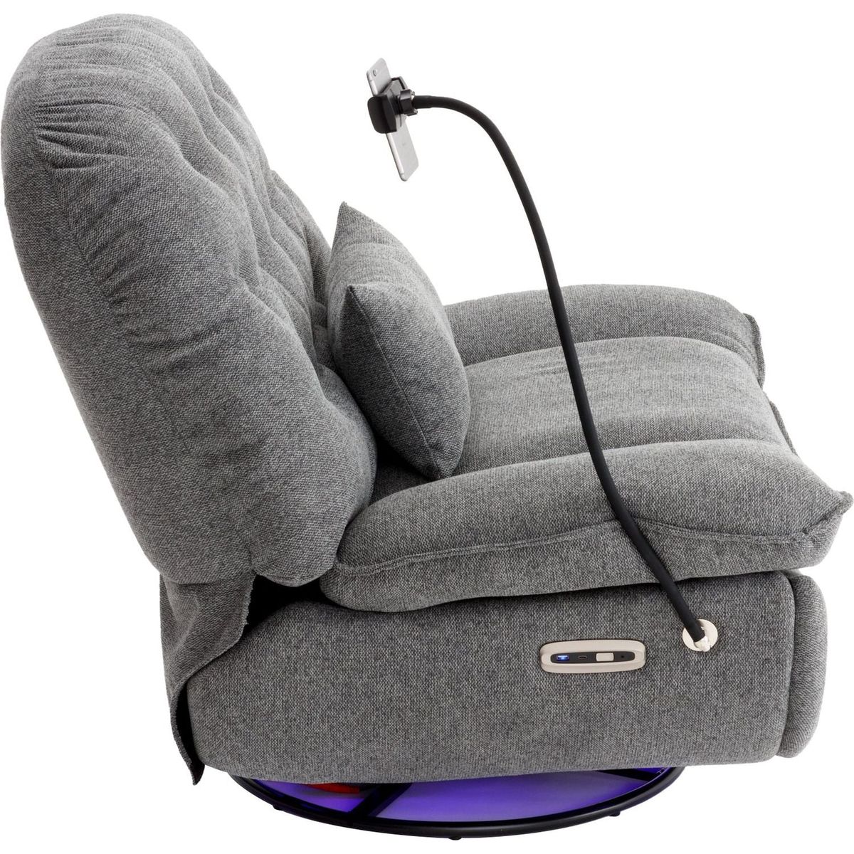 270 Degree Swivel Power Recliner with Voice Control, Bluetooth Music Player,USB Ports, Atmosphere Lamp, Hidden Arm Storage and Mobile Phone Holder for Living Room, Bedroom, Apartment, Grey