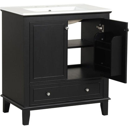 30" Bathroom Vanity with Sink Combo, Multi-functional Bathroom Cabinet with Doors and Drawer, Solid Wood and MDF Board, Black