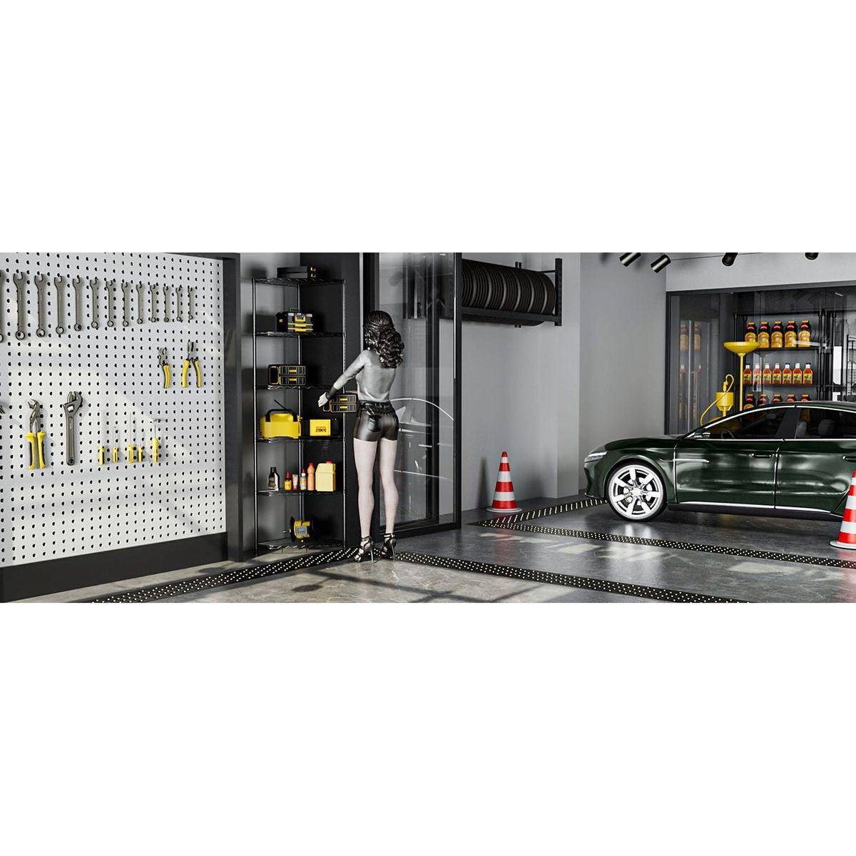 6 Tier Shelf Corner Wire Shelf Rack Pentagonal Shelves Adjustable Metal Heavy Duty Free Standing Corner Storage Display Chrome Rack for Bathroom, Living Room, Kitchen - Black