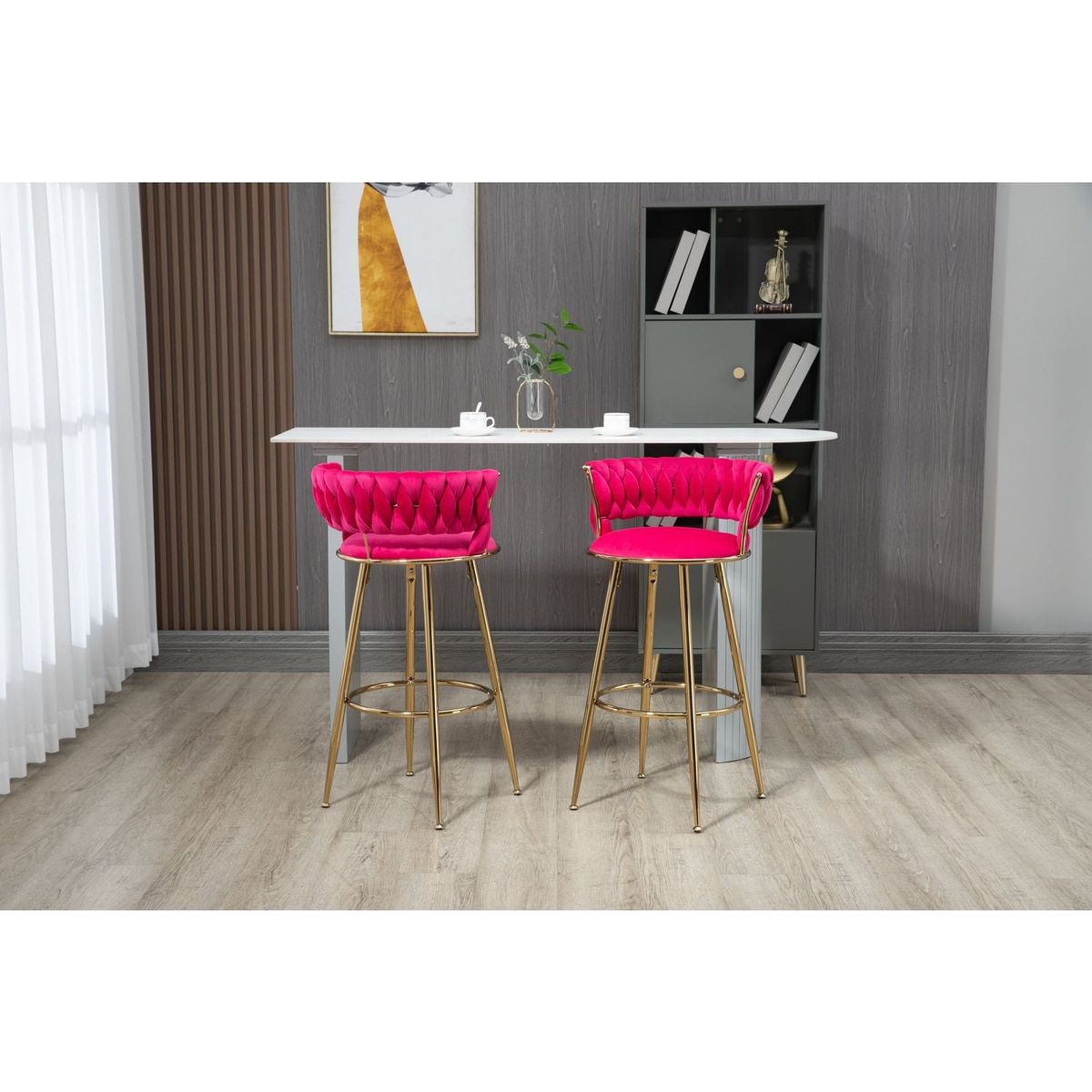 Bar Stools with Back and Footrest Counter Height Bar Chairs 2pc /set