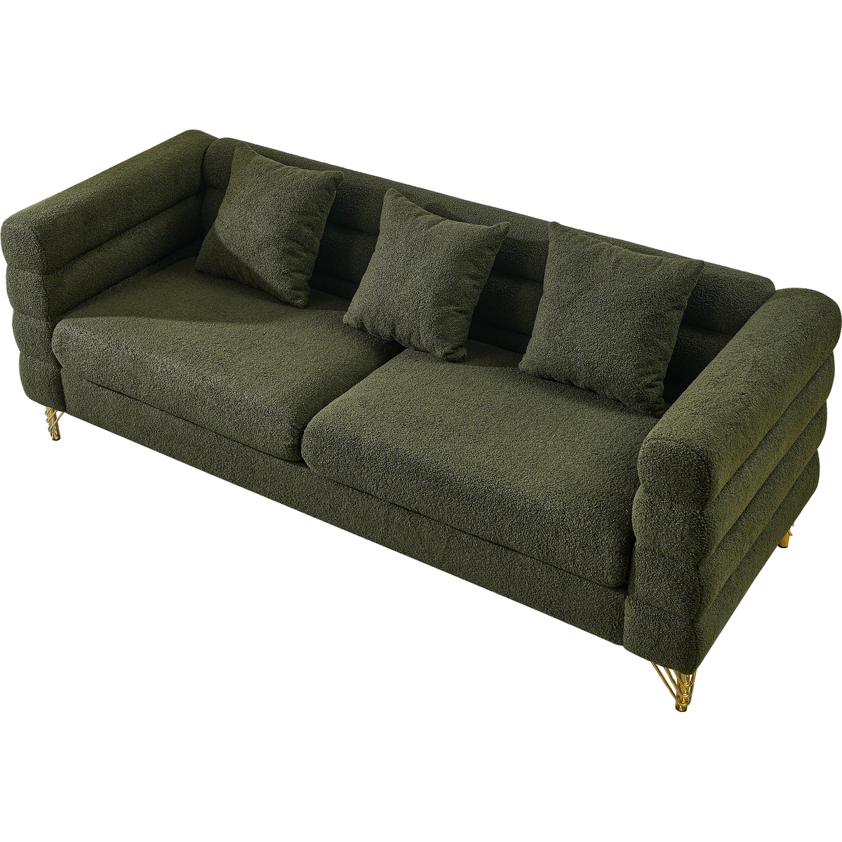 81Inch Oversized 3 Seater Sectional Sofa, Living Room Comfort Fabric Sectional Sofa - Deep Seating Sectional Sofa, Soft Sitting with 3 Pillows for Living Room, Bedroom, Office Green teddy