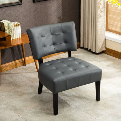 Blended Leather Tufted Accent Chair with Oversized Seating, Gray