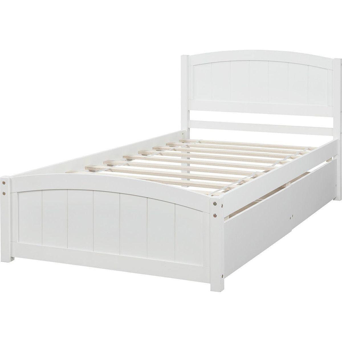 Twin size Platform Bed with Two Drawers, White