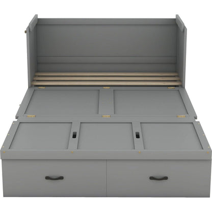 Full Size Murphy Bed with USB Port and a Large Drawer, Gray