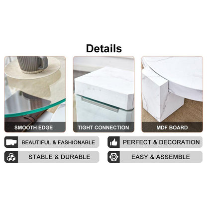 A modern, fashionable, and durable marble textured MDF coffee table with a side table. Match with multiple scenes. Suitable for living room and bedroom.