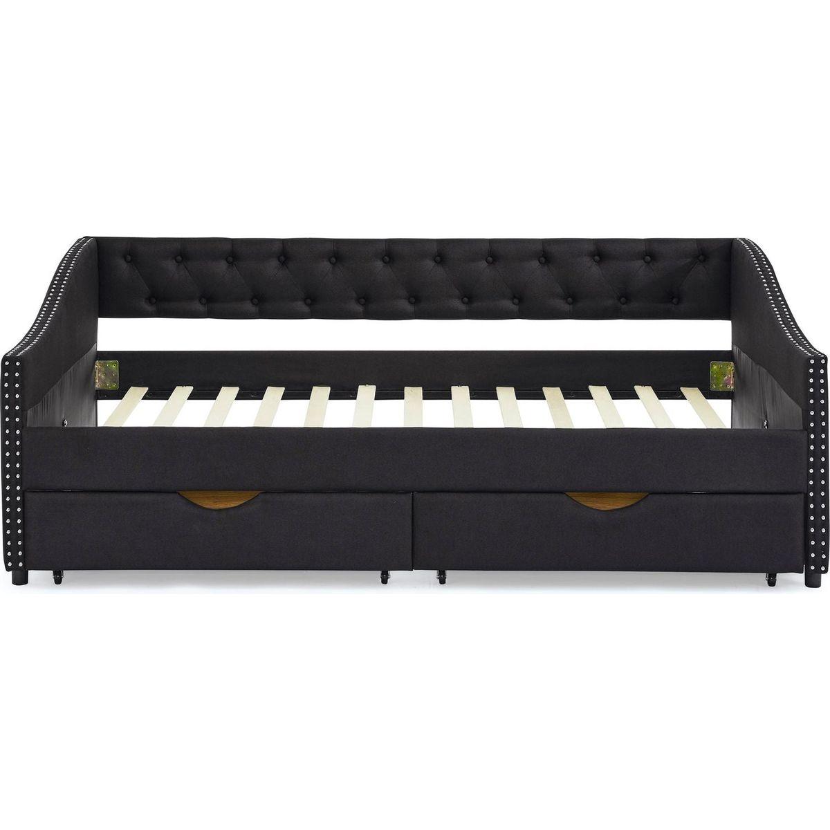 Full Size Daybed with Drawers Upholstered Tufted Sofa Bed, with Button on Back and Copper Nail on Waved Shape Arms(80.5"x55.5"x27.5")