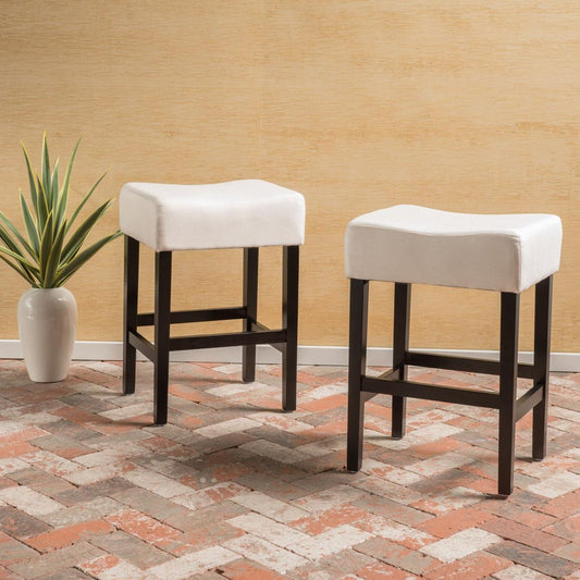 Set of 2, 26.75" Backless Leather Counter Height Barstool, Beige