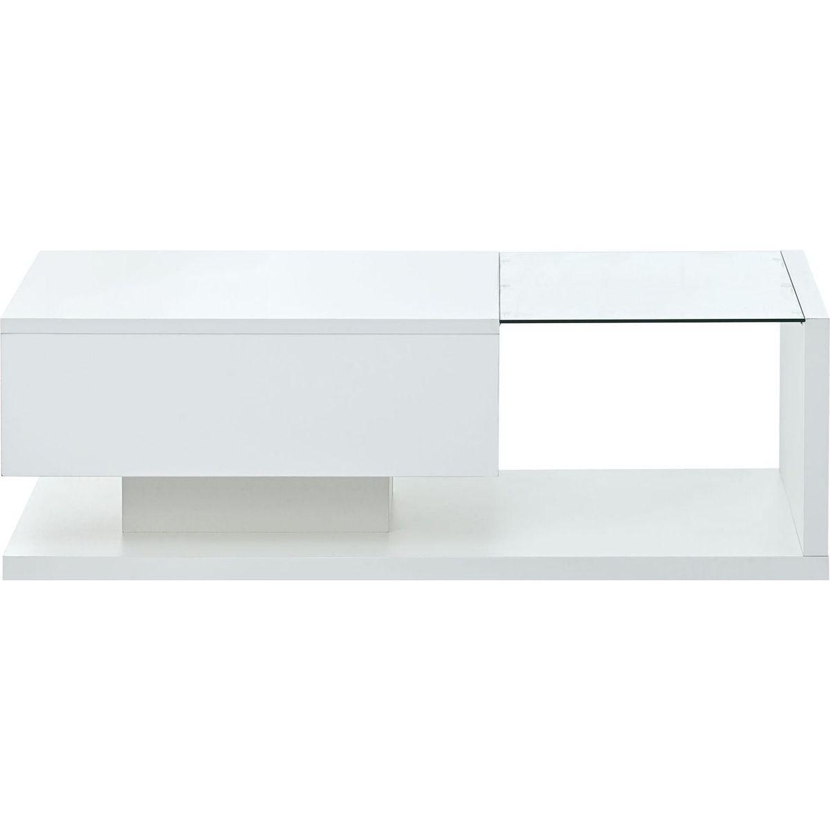 Modern Coffee Table with Tempered Glass, Wooden Cocktail Table with High-gloss UV Surface, Modernist 2-Tier Rectangle Center Table for Living Room, White