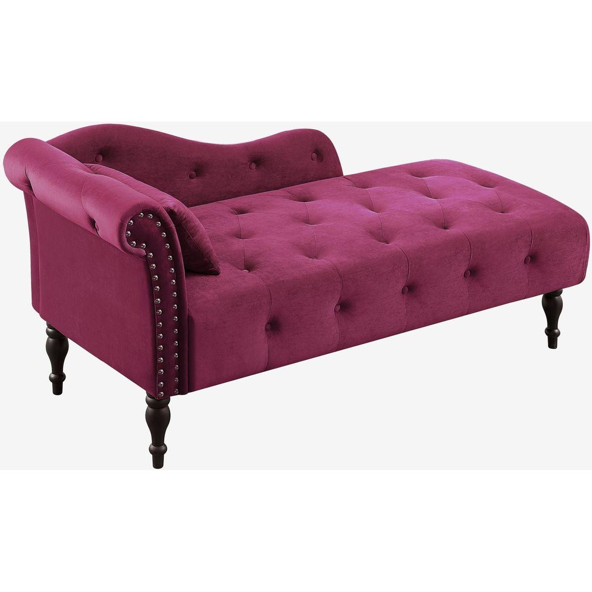 60.6" Velvet Chaise Lounge Buttons Tufted Nailhead Trimmed Solid Wood Legs with 1 Pillow,Burgundy (Left Arm Design as Shown in the Picture) - Streamdale Furniture