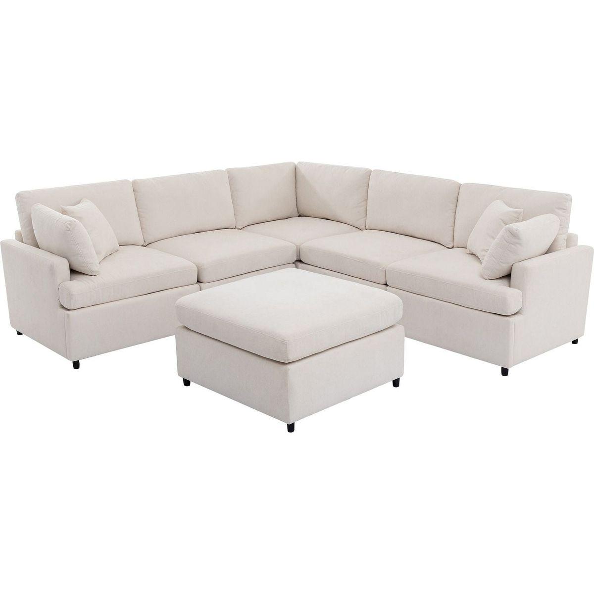 Modern Large U-Shape Sectional Sofa, with Removable Ottomans for Living Room (6-Seater)