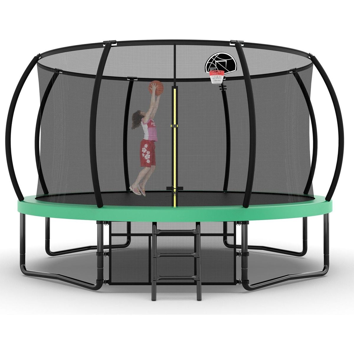 14FT Trampoline with Enclosure - Recreational Trampolines with Ladder and AntiRust Coating, ASTM Approval Outdoor Trampoline for Kids