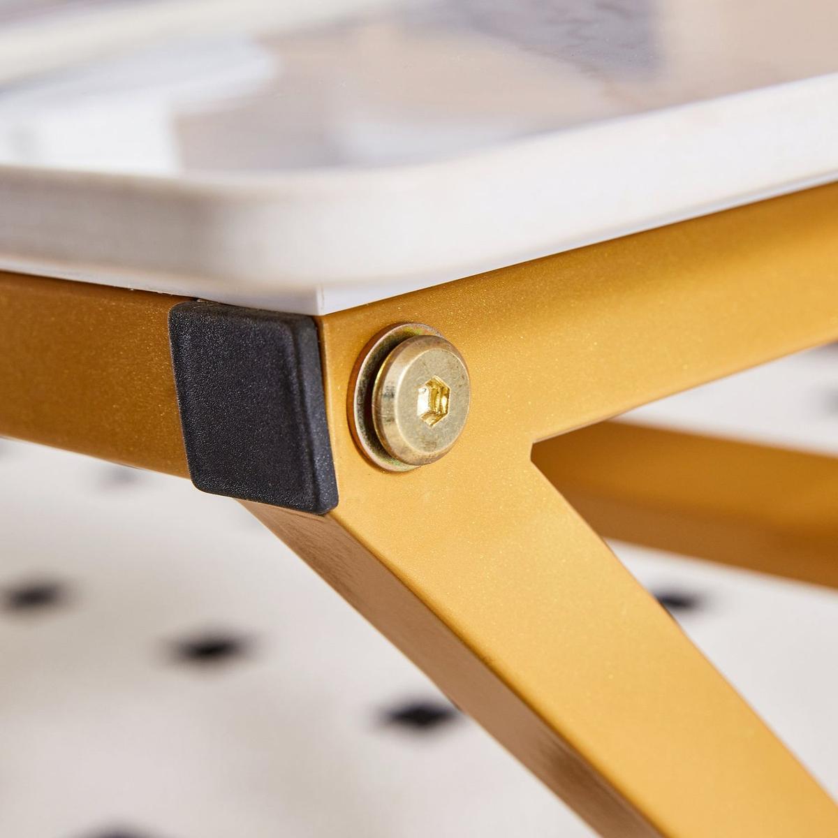 A modern minimalist style white marble patterned coffee table with golden metal legs. Computer desk. Game table. Tea table. CT-XX