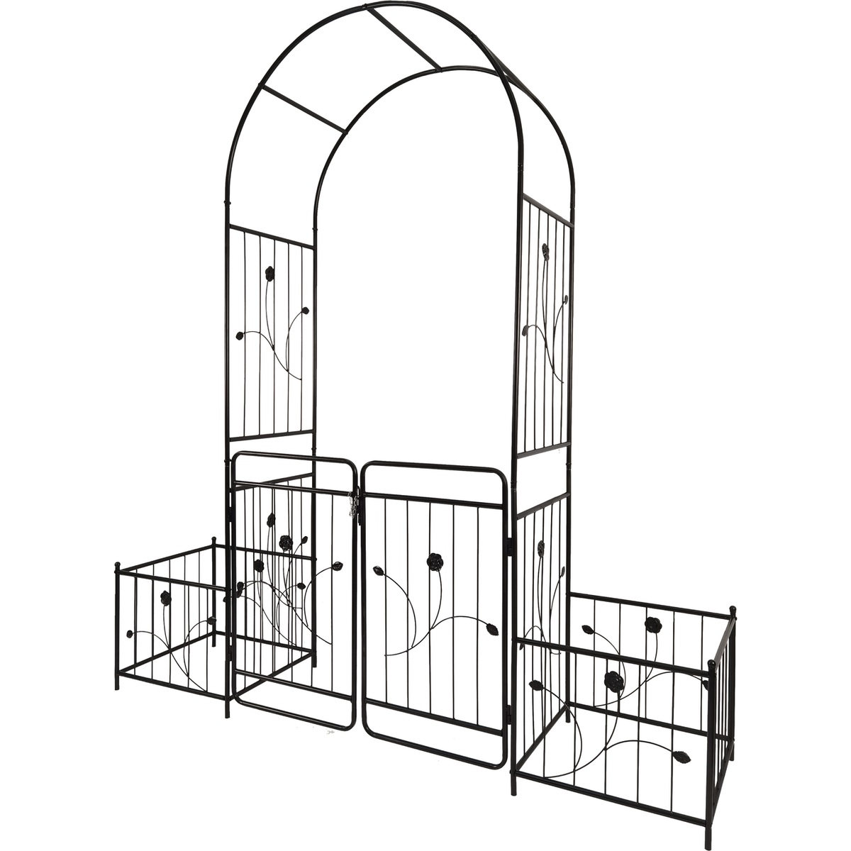 Metal Garden Arch with Gate 79.5" Wide x 86.6" High Climbing Plants Support Rose Arch Outdoor Black