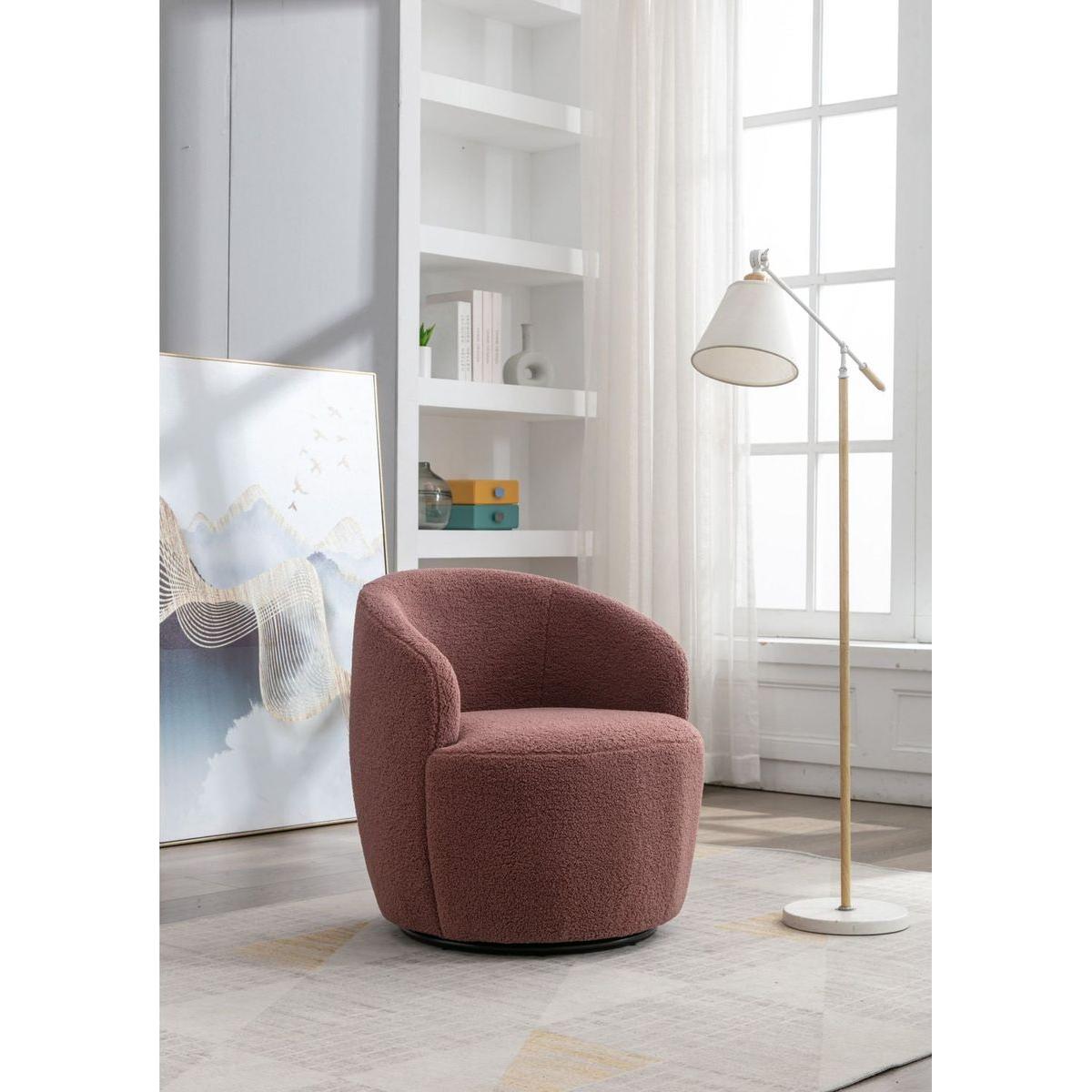 Teddy Fabric Swivel Accent Armchair Barrel Chair With Black Powder Coating Metal Ring,Dark Red