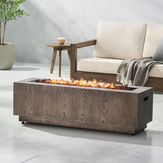 RECTANGULAR IRON FIRE PIT -50 000 BTU TANK OUTSIDE