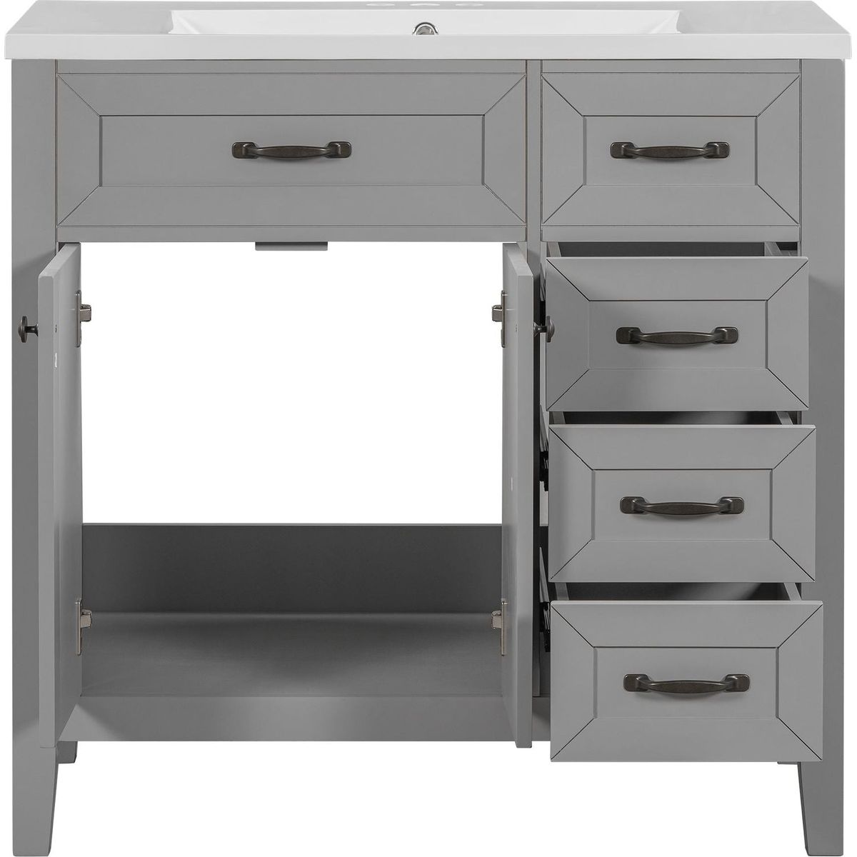 36" Bathroom Vanity with Sink Combo, Bathroom Cabinet with Drawers, Solid Frame and MDF Board, Grey