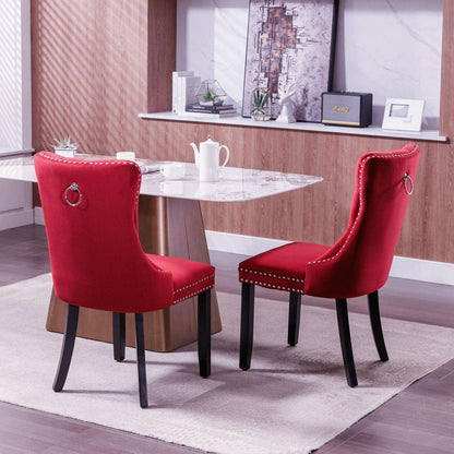 Classic Velvet Dining Chairs, High-end Tufted Solid Wood Contemporary Velvet Upholstered Dining Chair with Wood Legs Nailhead, SET OF 2,Burgundy, Wine Red