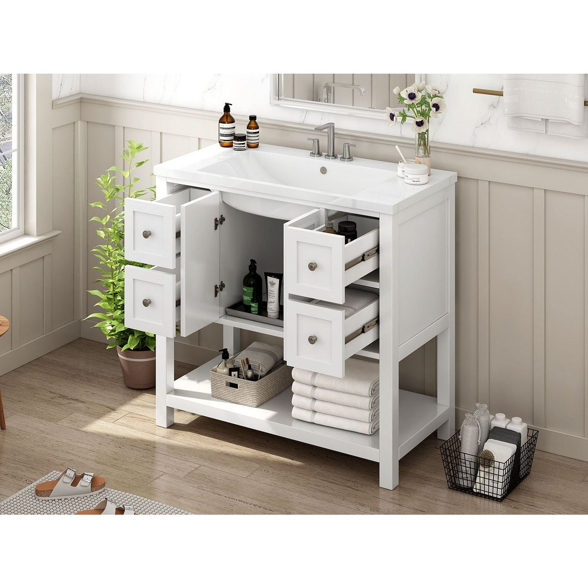 36" Bathroom Vanity with Undermount Sink,Free Standing Vanity Set with 4 Drawers& Soft Closing Doors,Solid Wood Frame Bathroom Storage Cabinet