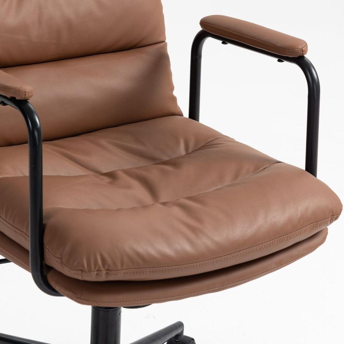 Office Chair,Mid Back Home Office Desk Task Chair with Wheels and Arms Ergonomic PU Leather Computer Rolling Swivel Chair with Padded Armrest,The back of the chair can recline 40 (Brown)