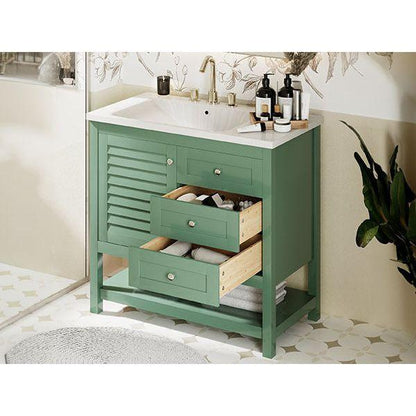 36" Bathroom Vanity with Undermount Sink, Free Standing Vanity Set with 2 Drawers& Soft Closing Doors, Bathroom Storage Cabinet with Solid Wood Feet, Green