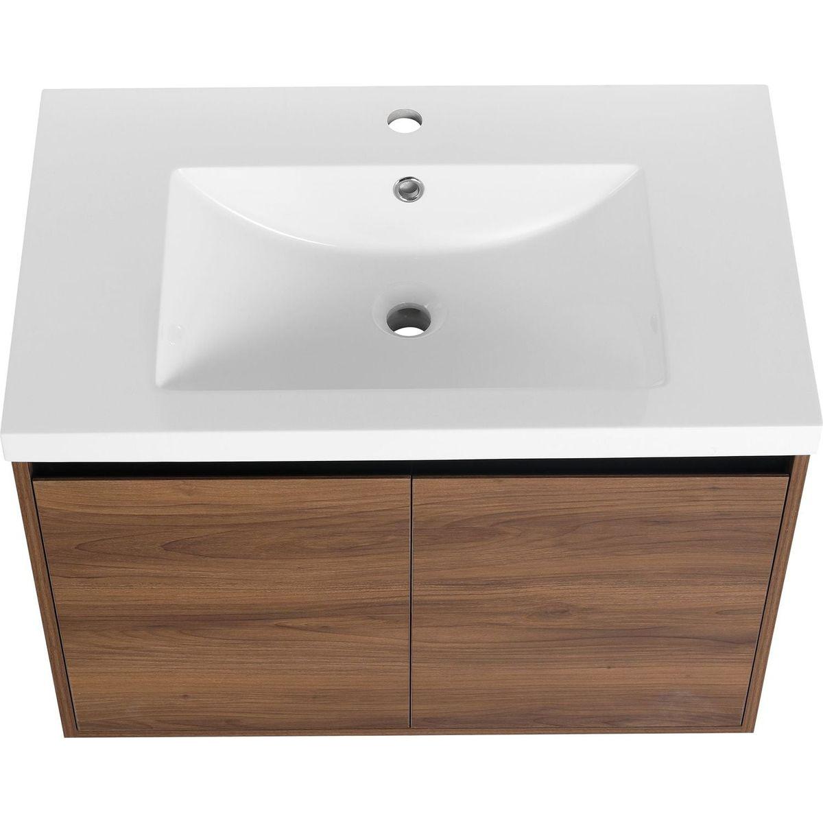 LEVISTAR Brown 30 Inch Bathroom Vanity with resin Countertop Sink, 2 Doors Bathroom Cabinet Set