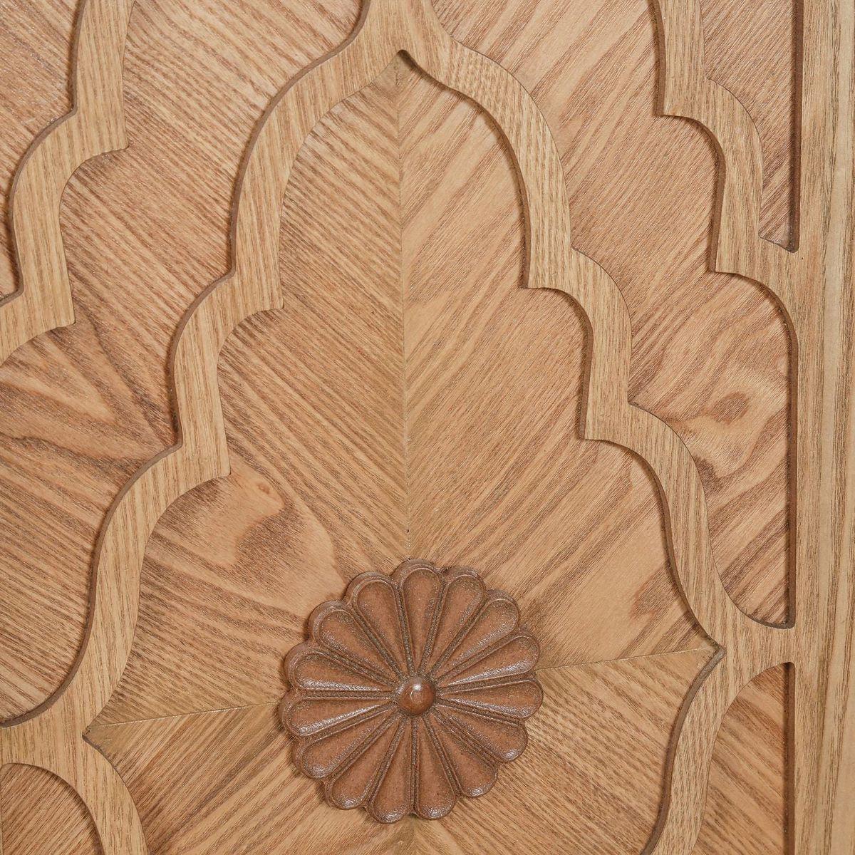 Carved Flower Door Large Storage Cabinet With Metal Handle Suitable For Living Room, Kitchen, Entryway(NATURAL WOOD) - Streamdale Furniture