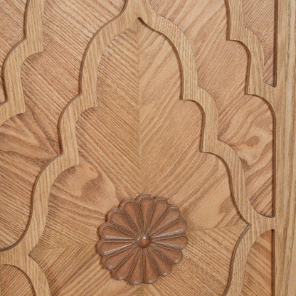 Carved Flower Door Large Storage Cabinet With Metal Handle Suitable For Living Room, Kitchen, Entryway(NATURAL WOOD) - Streamdale Furniture