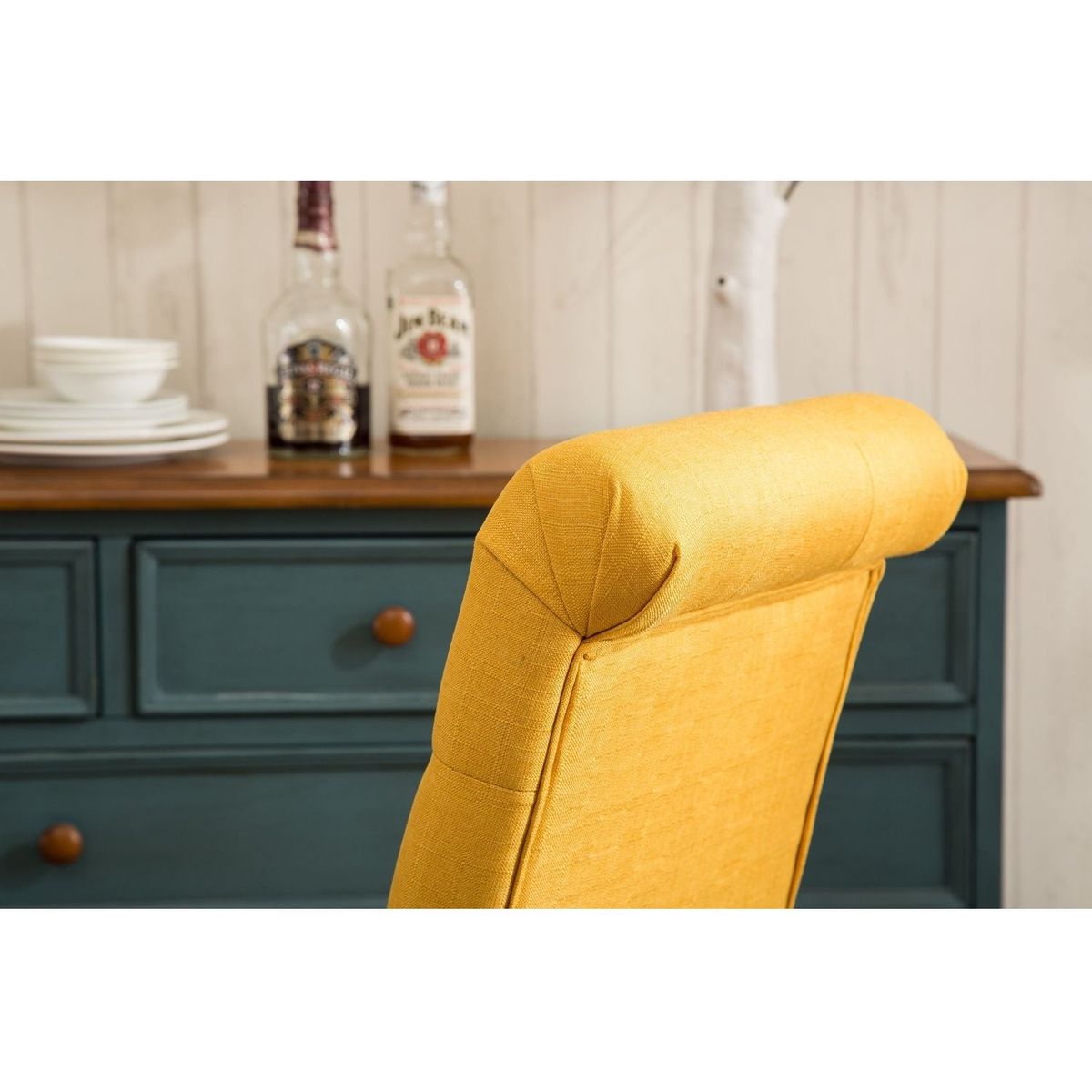 Habit Solid Wood Tufted Parsons Dining Chair, Set of 2, Yellow