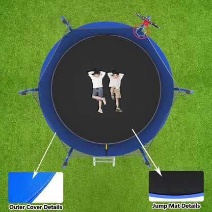 10FT Trampoline with Basketball Hoop, ASTM Approved Reinforced Type Outdoor Trampoline with Enclosure Net