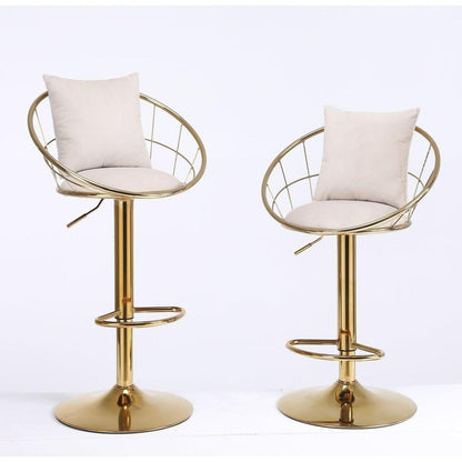 Off-White velvet bar chair, pure gold plated, unique design,360 degree rotation, adjustable height,Suitable for Dining room and bar,set of 2