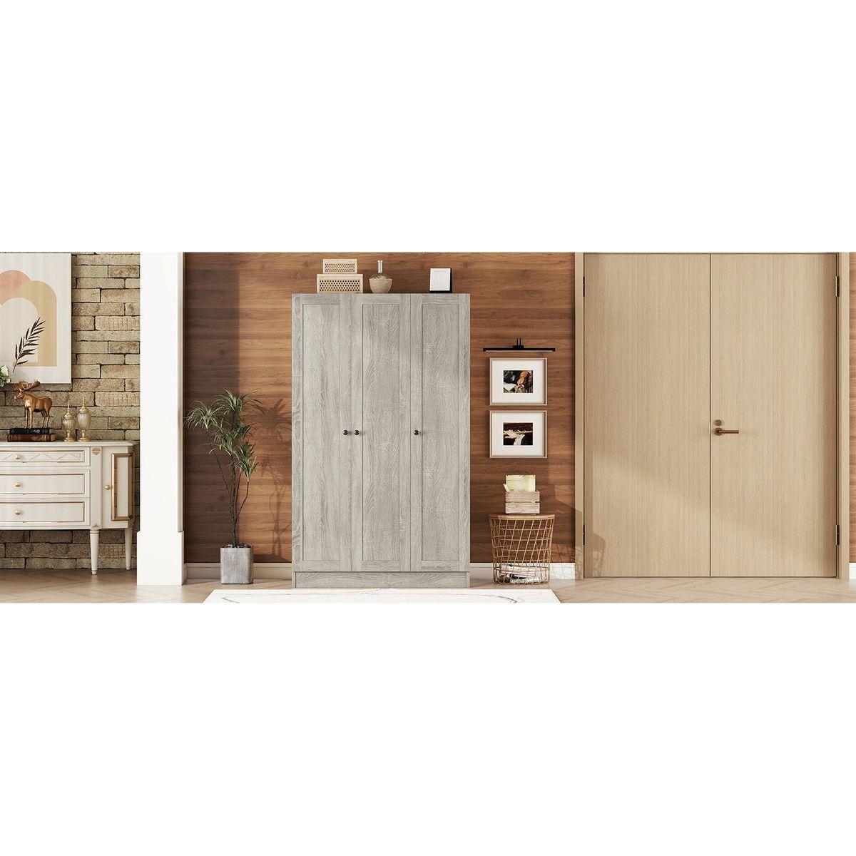 3-Door Shutter Wardrobe with shelves, Gray