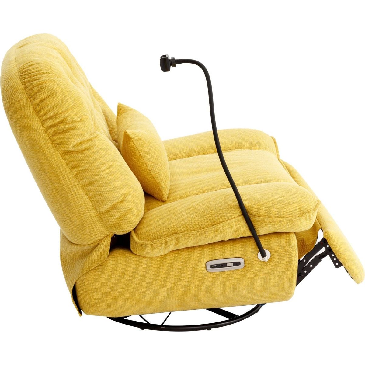 270 Degree Swivel Power Recliner with Voice Control, Bluetooth Music Player,USB Ports, Atmosphere Lamp, Hidden Arm Storage and Mobile Phone Holder for Living Room, Bedroom, Apartment, Yellow