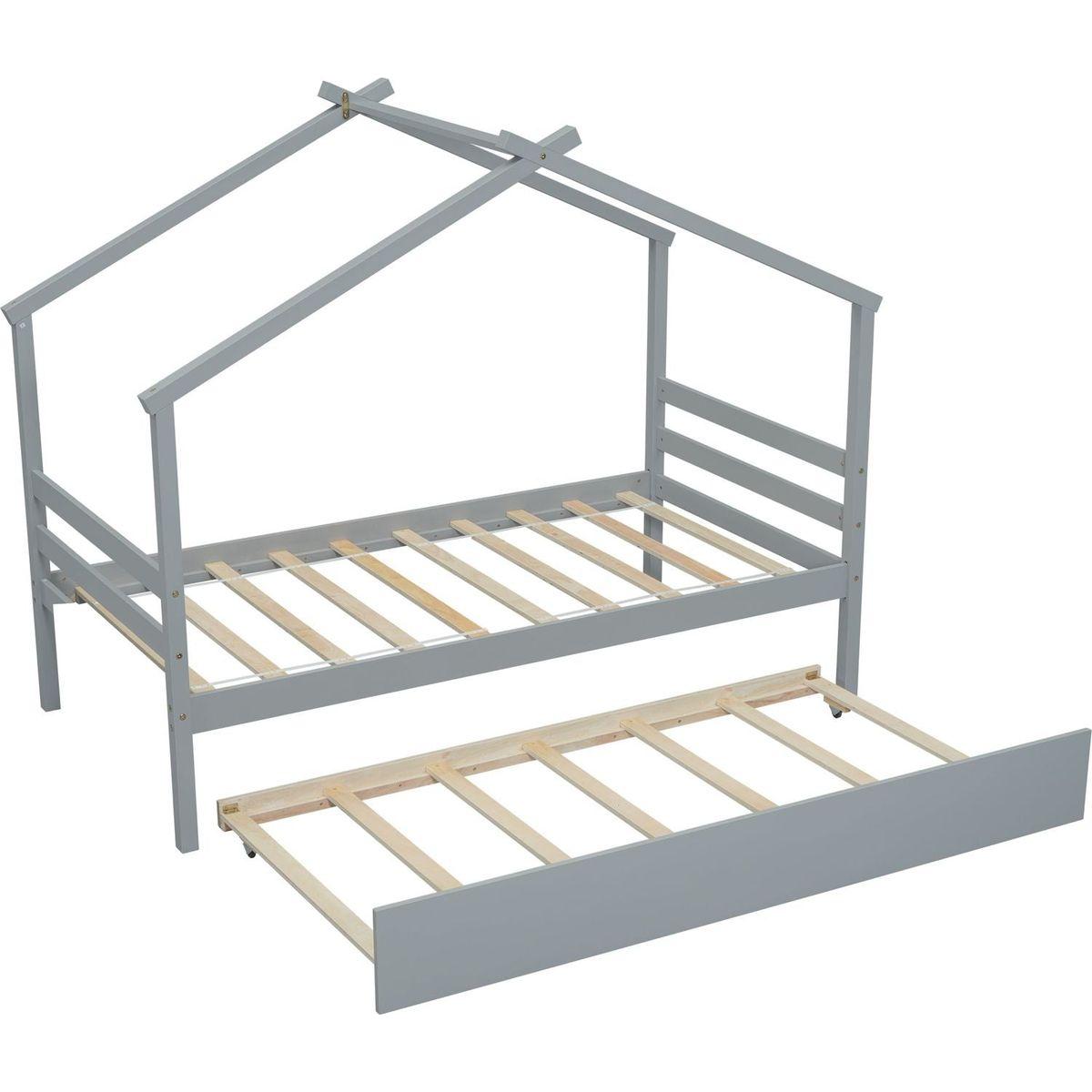 Twin Size House-shaped Bed with Trundle,Grey