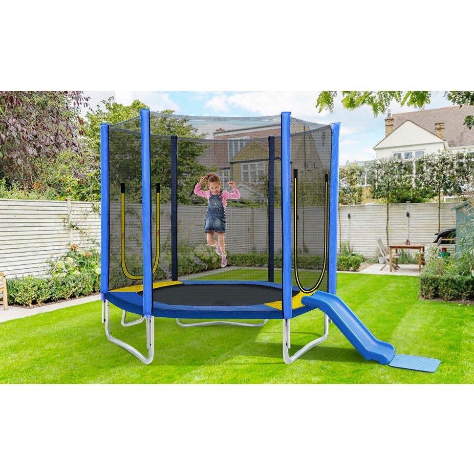 7FT Trampoline for Kids with Safety Enclosure Net, Slide and Ladder, Easy Assembly Round Outdoor Recreational Trampoline