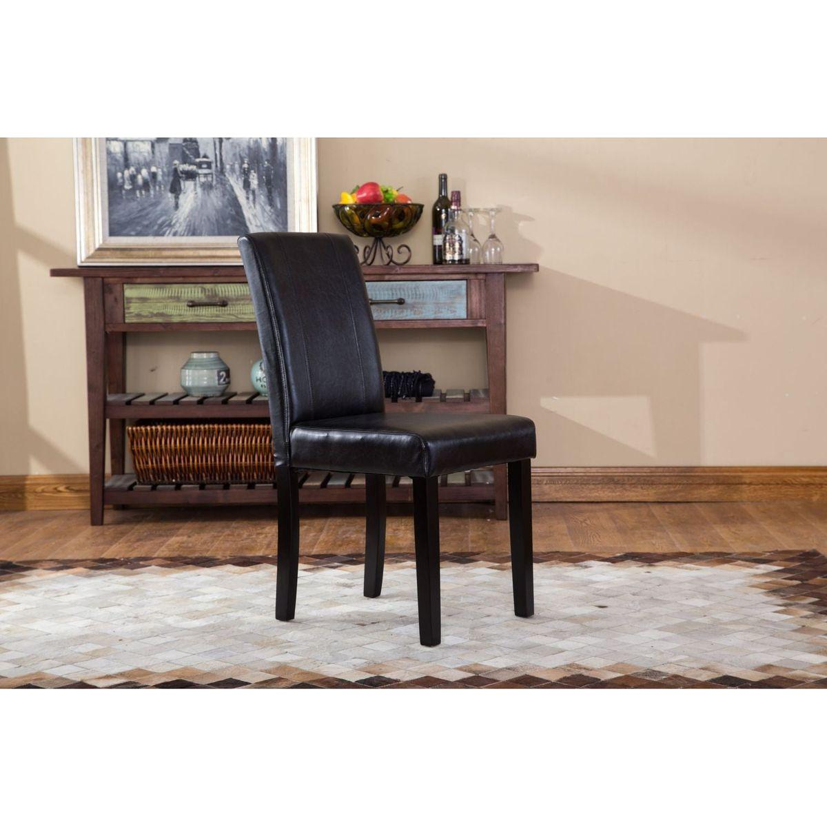 Urban Style Solid Wood Leatherette Padded Parson Chair, Black, Set of 2