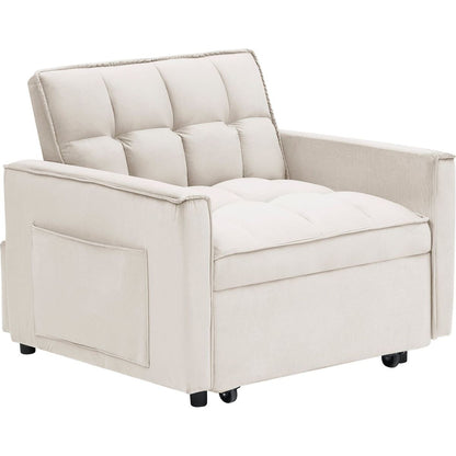 Sofa bed chair 3 in 1 convertible, recliner, single recliner, suitable for small Spaces with adjustable back black creamy white